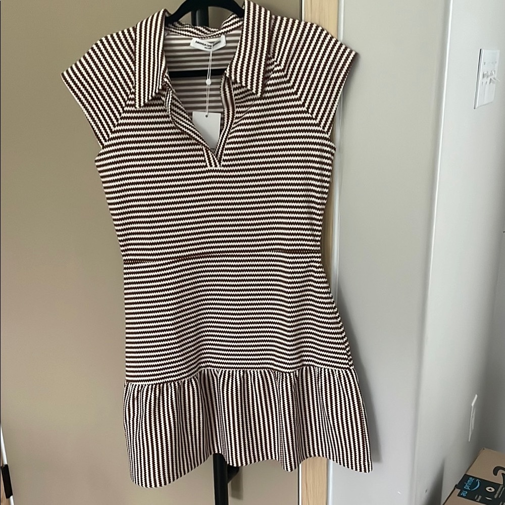 Amanda Uprichard Brown & White Striped Polo dress